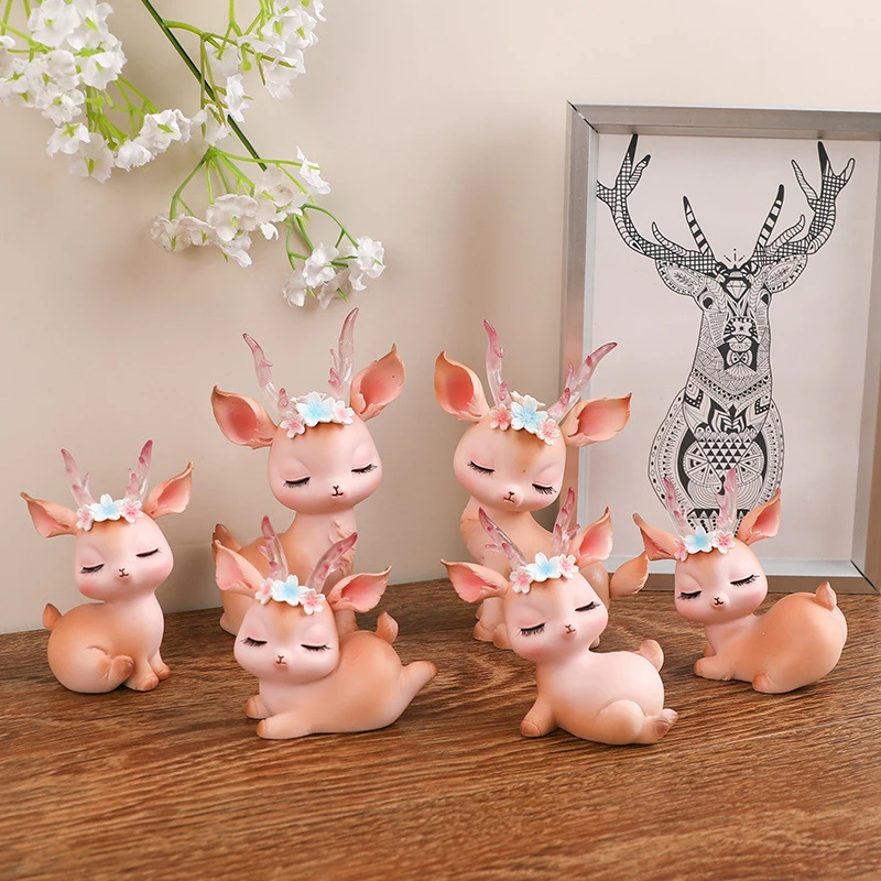 Resin Deer Fawn Figurines, Mini Statue Toys, Miniature Sculpture, Home Decor, Resin Deer Ornament, Christmas Gifts, Cake Topper