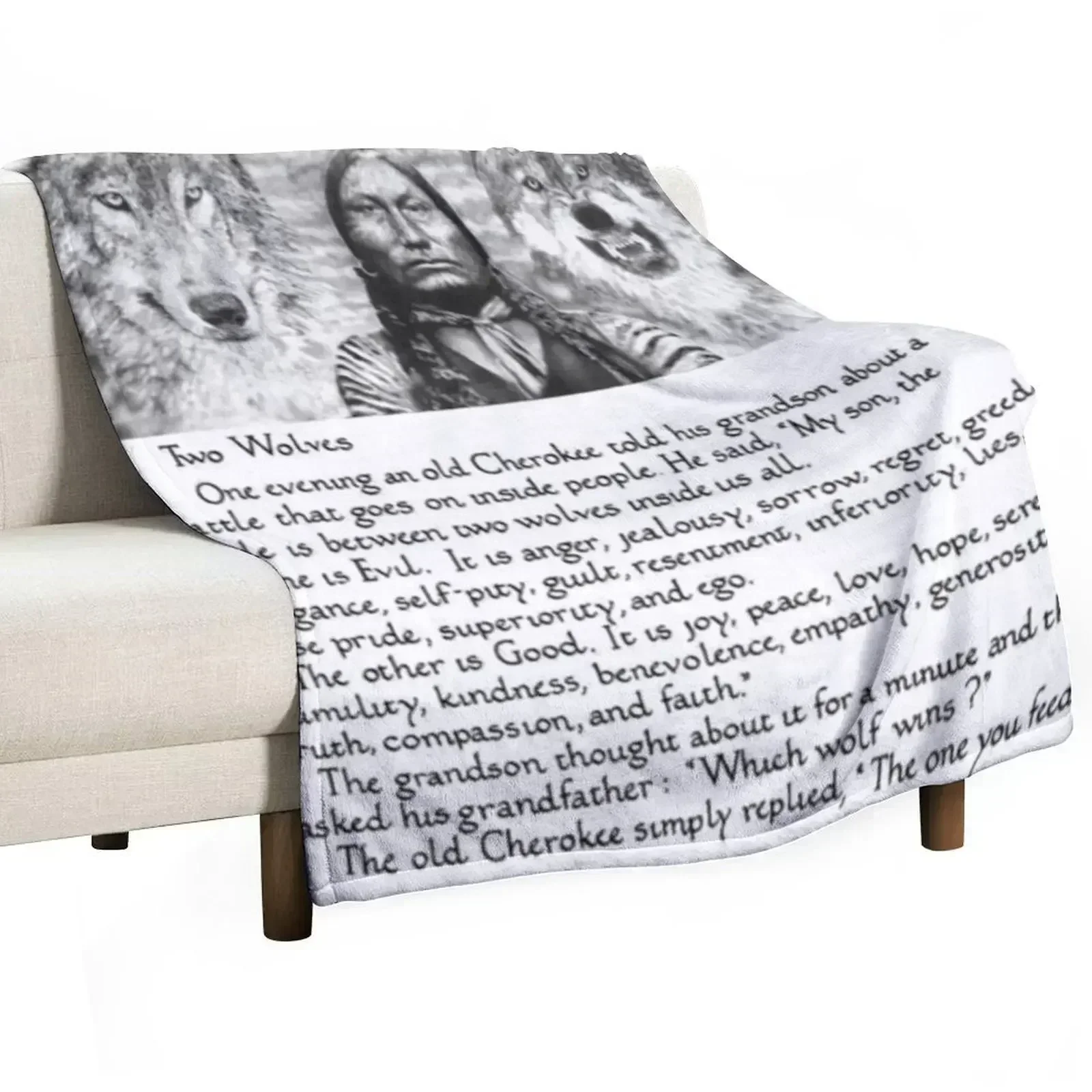 

Wise Cherokee saying/ story about 2 wolves Throw Blanket Decorative Soft Throw Blanket for Couch Sofa