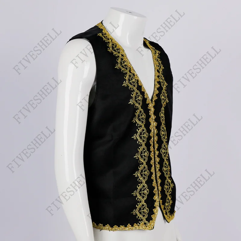 Men Medieval Cosplay Jacket Vest Victorian Prince Waistcoat Stage Prom Drama Opera Outfit Stylish Gold Embroidery Baroque Vest