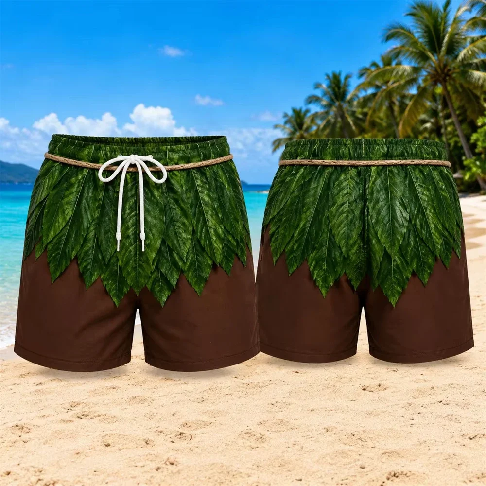 Novelty Prank Men Beach Shorts Savage Leaf Design Fake Two‑Piece Swim Trunks for Pool Party