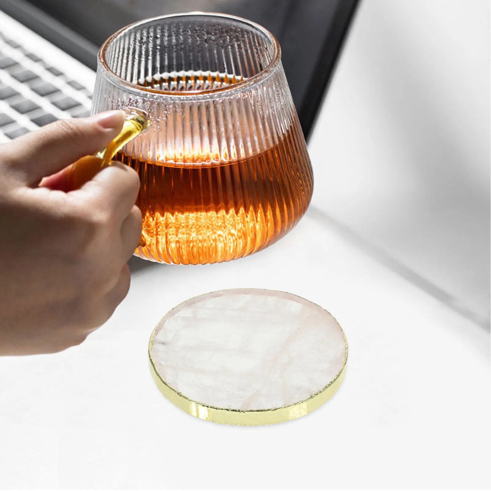 Natural Crystal Pink Agate Cup Coaster Smooth Round Table Placemat Decorative Home Office Drink Holder Luxury Gift
