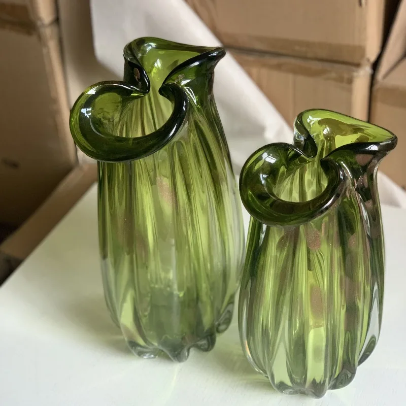 

Heavy and light luxury wavy blue glazed vase, hydroponic green plant glass, flower arrangement container, high-quality home