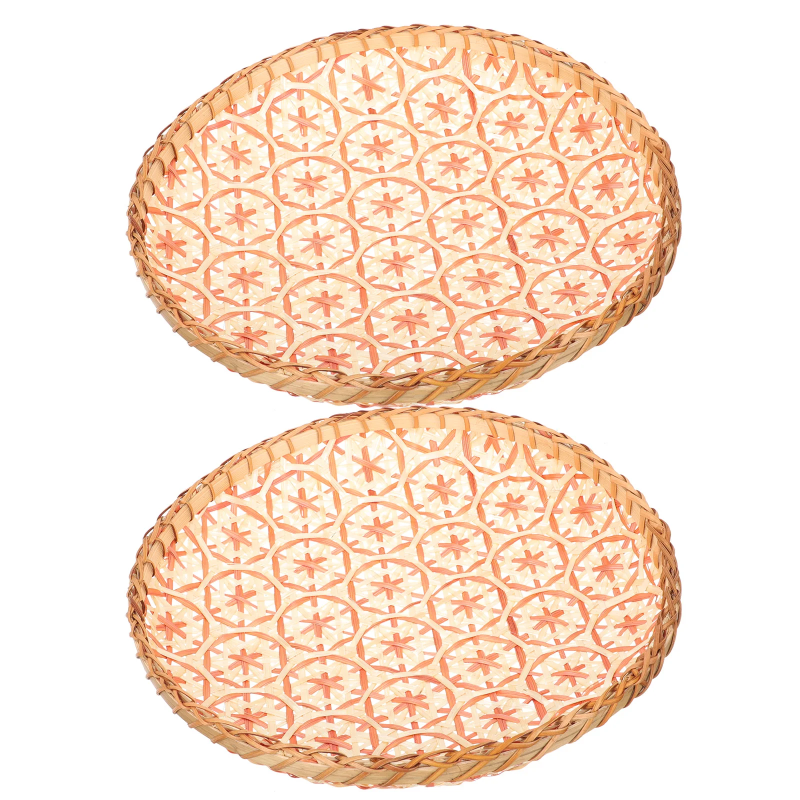 

2 Pcs Round Bamboo Basket Dessert Serving Tray Pastoral Style Food Woven Renter Friendly Wallpaper Weaving Pastry