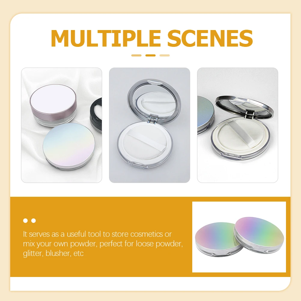 

2 Pcs Powder Box Empty Compact Container Dusting Puff and Loose Sponge Plastic Makeup Travel