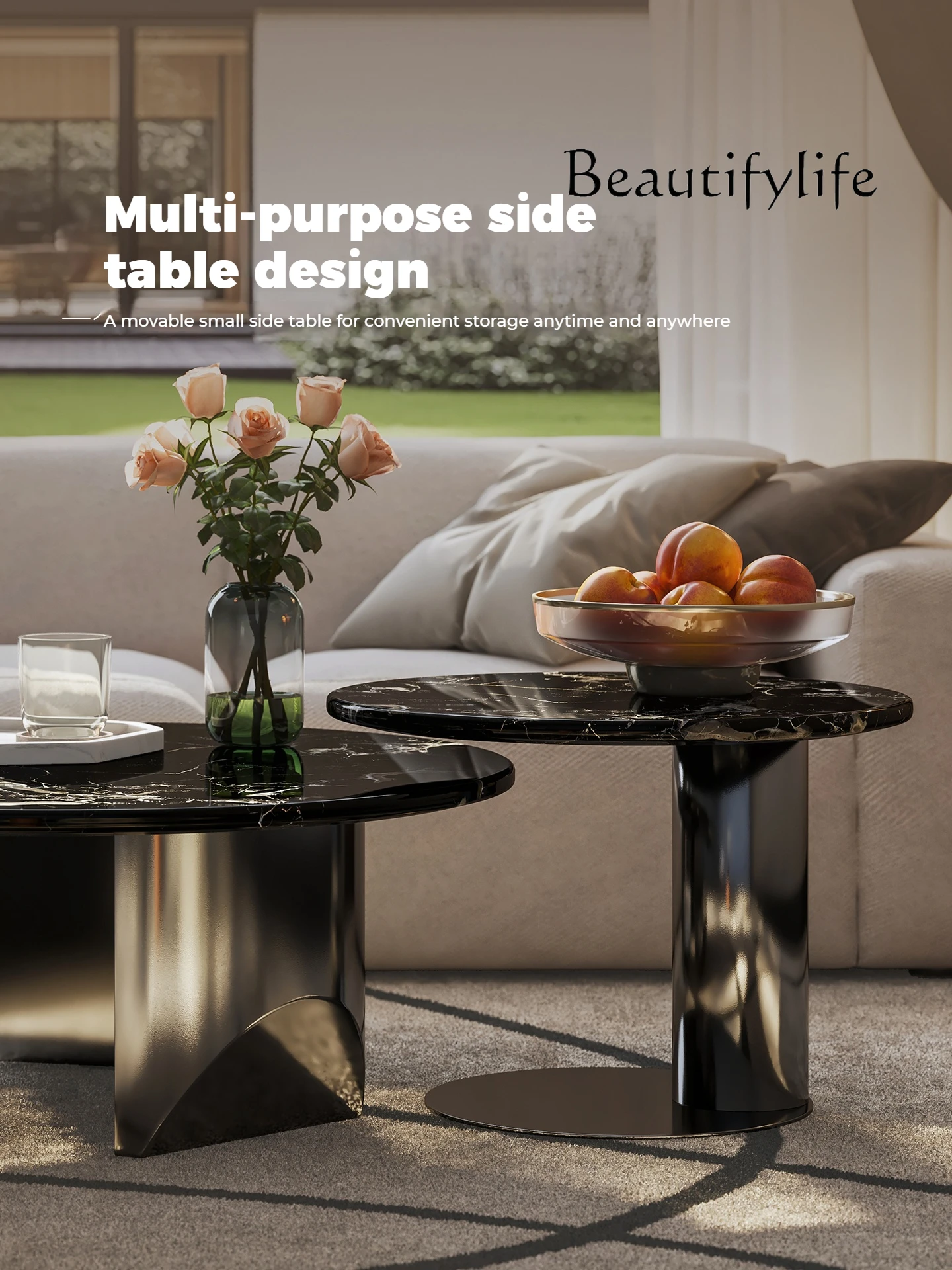 X طاولة قهوة رخامية إيطالية فاخرة باللون الأسود والذهبي الوردي مستديرة 2025 مجموعة غرفة المعيشة وابي سابي الحد الأدنى الحديثة ديكور للطاولات المركزية #2