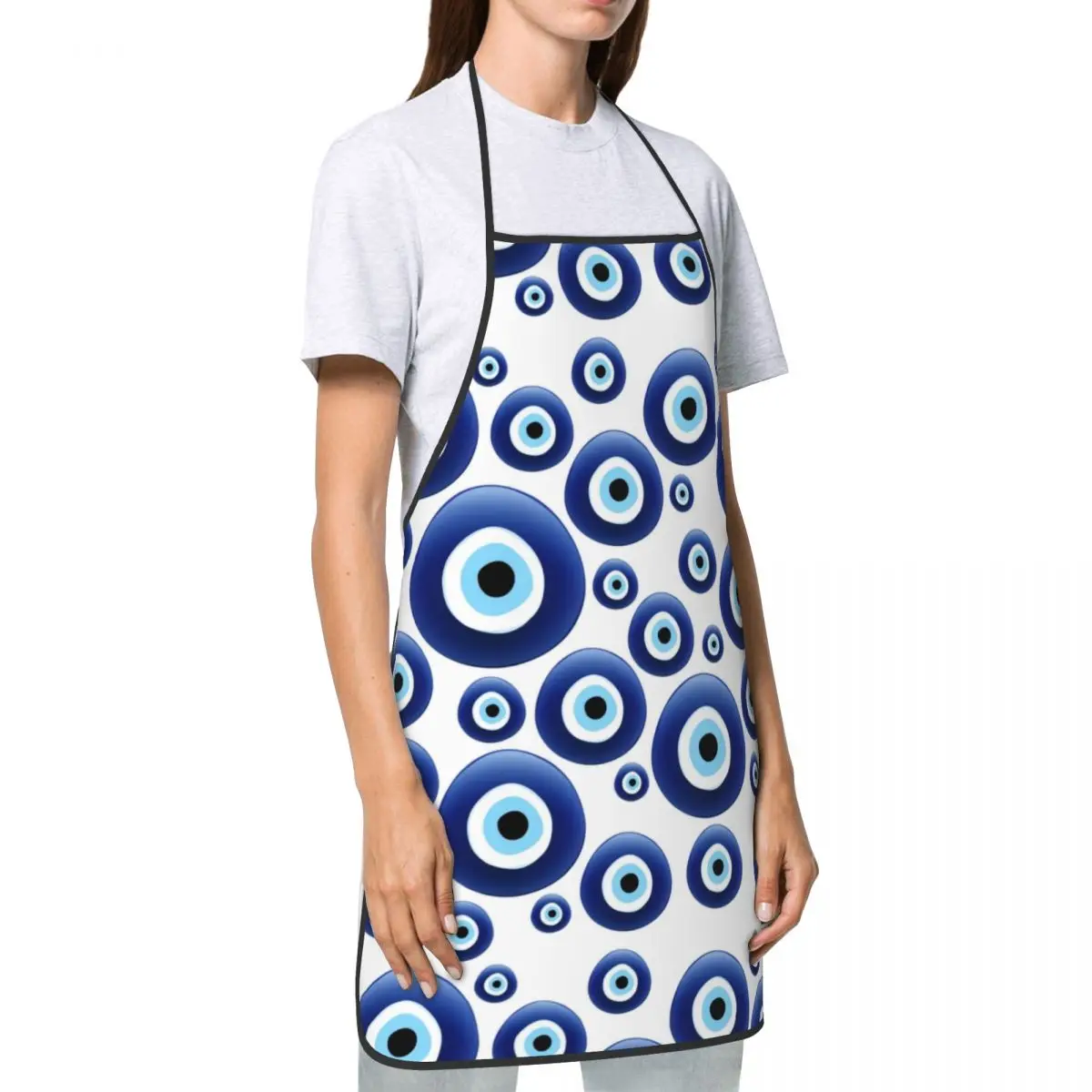 Custom Mediterranean Evil Eye Protection Bib Apron Men Women Unisex  Chef Turkish Tribes Amulet Tablier Cuisine for Cooking