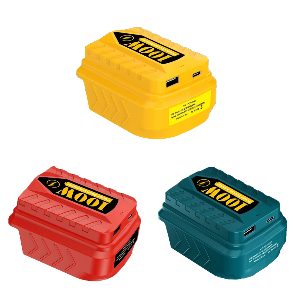 

PD100W Charger USB Battery Adapter for Dewalt/Milwaukee/Makita 18/20V Batteries with USB and Type-C Ports for Electronic Devices