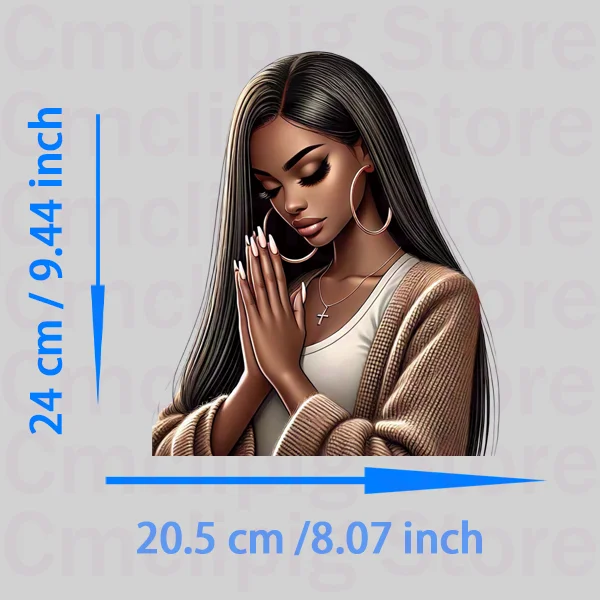 Popular Black women in Prayer printing for clothes patches heat transfer stickers DIY Sewing Decoration stripes appliques