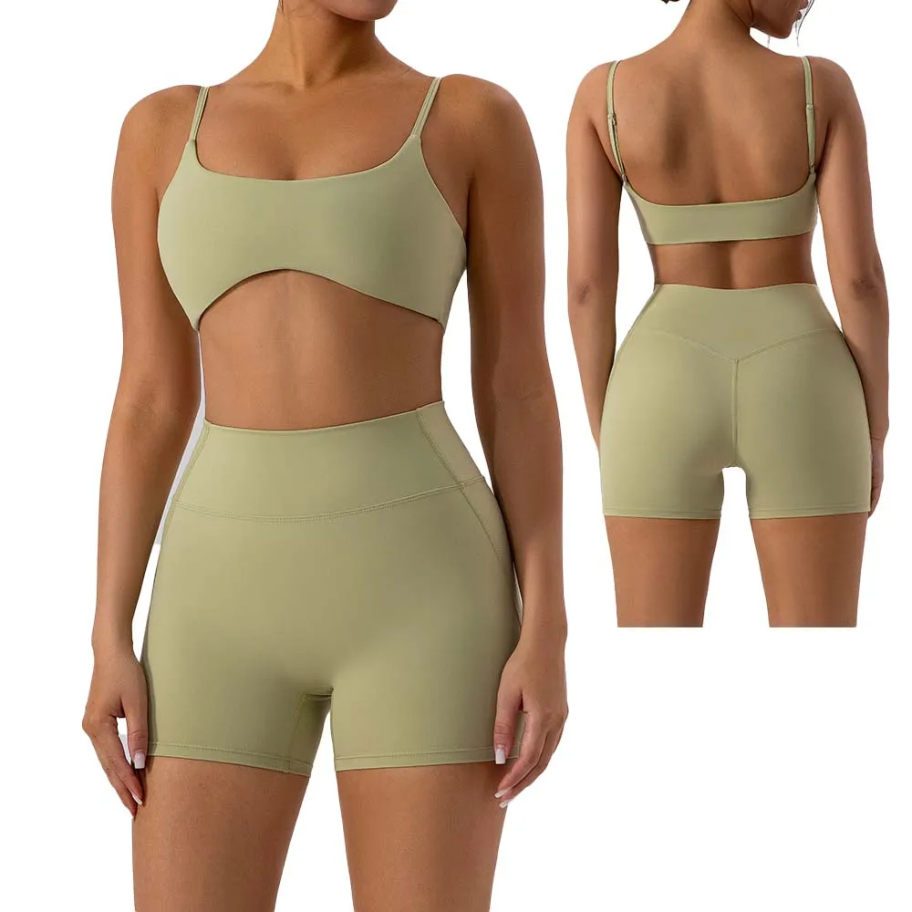 Running Training Set Adjustable Shoulder Straps Fitness Yoga Bra & High Waist Legging/Shorts 2 Pcs Sports Set