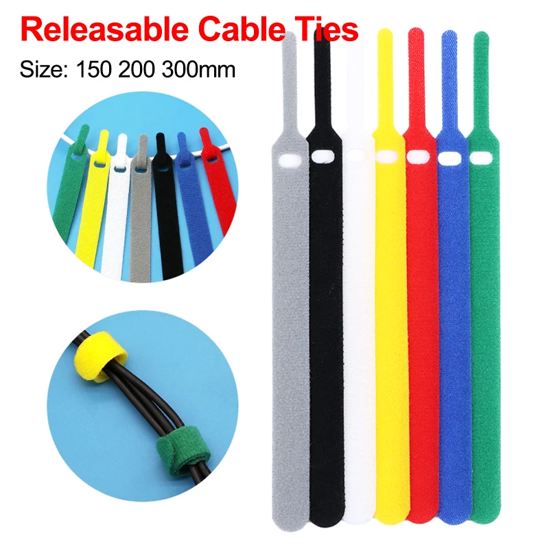 10pcs New Reusable Cable Ties 12 X150 200 300mm Nylon Hook & Loop Fastener Adjustable Wire Management Cable Organizer
