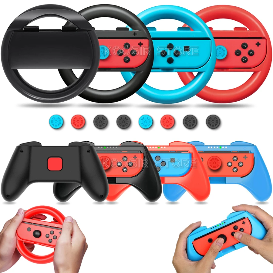 Nintend Switch Game Accessories Set with joy con Handle Racing Steering Wheel & Silicone Case for Nintendo Switch OLED Joycon