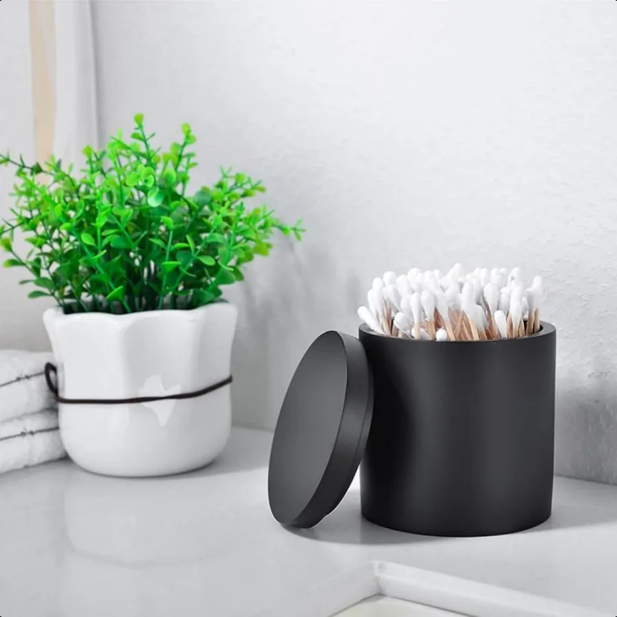 Contenitore rotondo in resina con coperchio Porta Qtip per bagno Cosmetici Accessori per trucco Conservazione per trucco Spugna Sali da bagno Deposito Chris