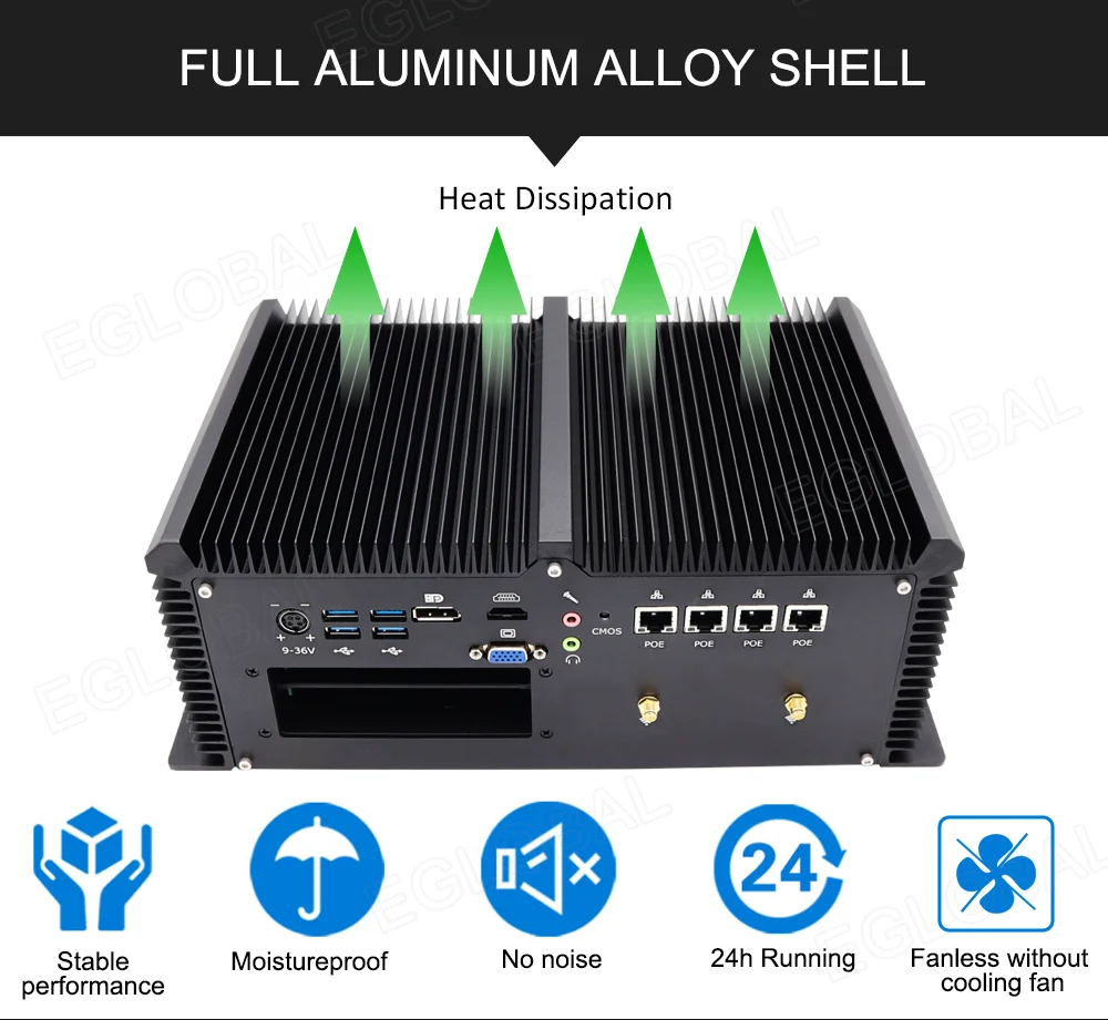 Eglobal-Mini servidor Intel Core i7-7920HQ, 4 LAN, POE, GPIO COM Watchdog PXE, HDMI, VGA, DP, Industrial, para ordenador de escritorio