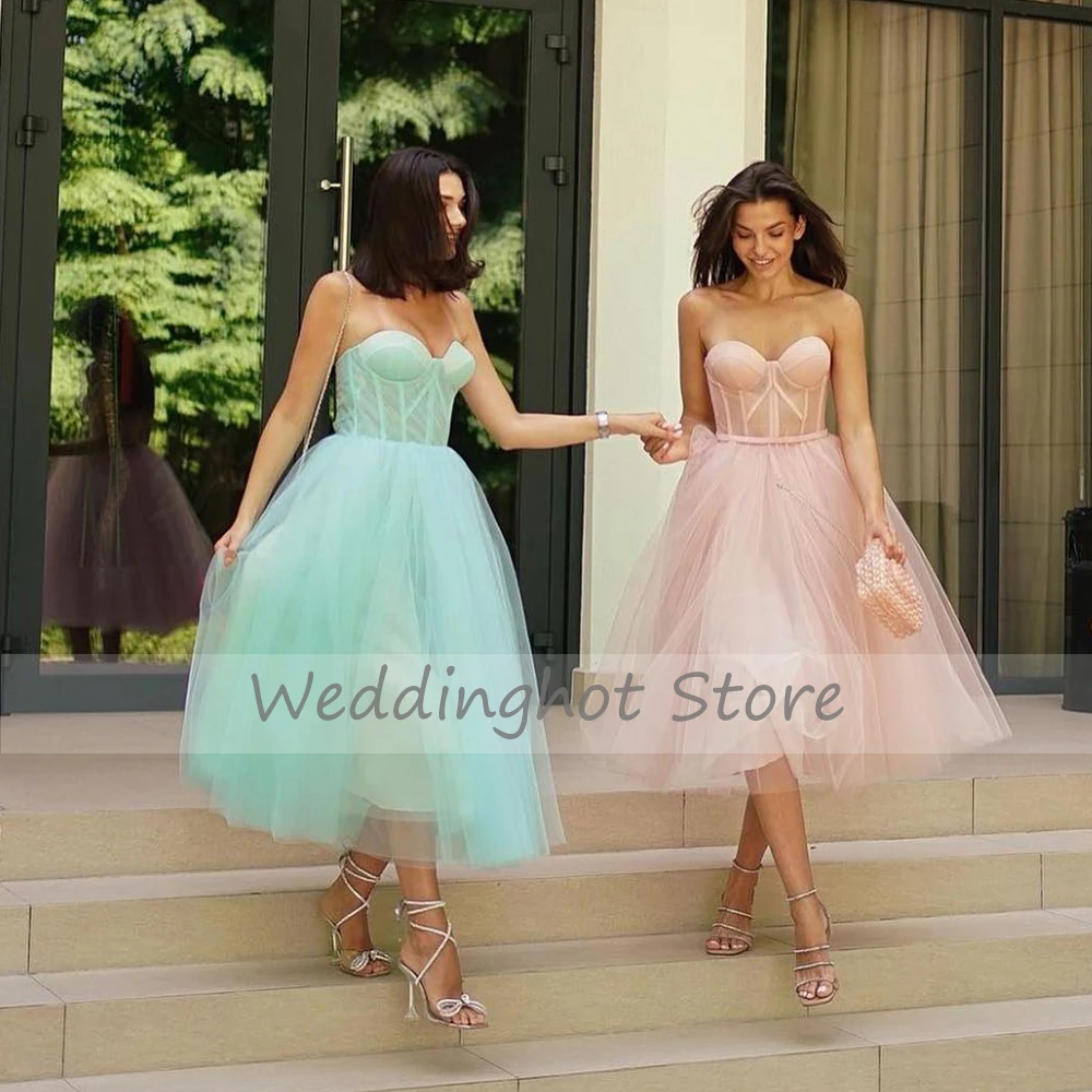 Black Prom Party Dress Midi Sweetheart A Line Illusion Cocktail Dresses for Women 2024 Belt Tea Length Short Formal Gowns Tulle