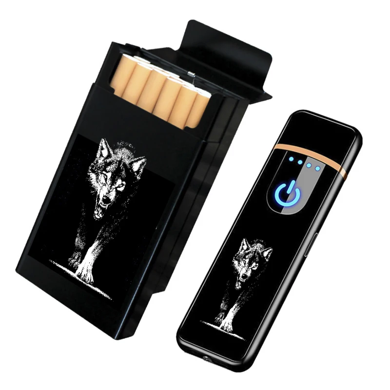 Personal Tailor Windproof Lighters Cigarette Case Holder for Regular/King Size 85mm Cigarettes USB Charging Lighter 20 Capacity