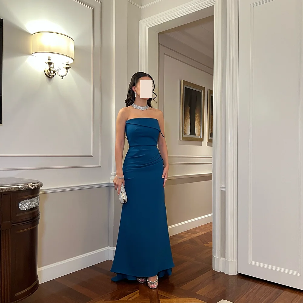 

Simple Evening Dress for Women Strapless Mermaid Ankle Length Jersey Evening Gowns Dubai Formal Party Dresses Customized