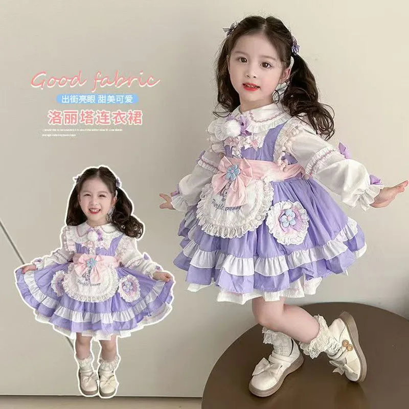 Autumn Spring Children Cute Dress+Shirt Girls Baby Autumn Long Sleeve Party Wedding Dress Girls Ball Gown Lolita Princess Party