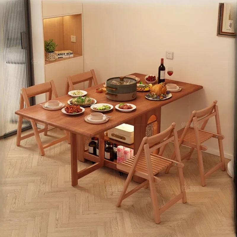 Wood Modern Dining Room Sets Extensible Space Saving Portable Chairs Folding Table Rectangular Mesa Plegables Home Furniture 