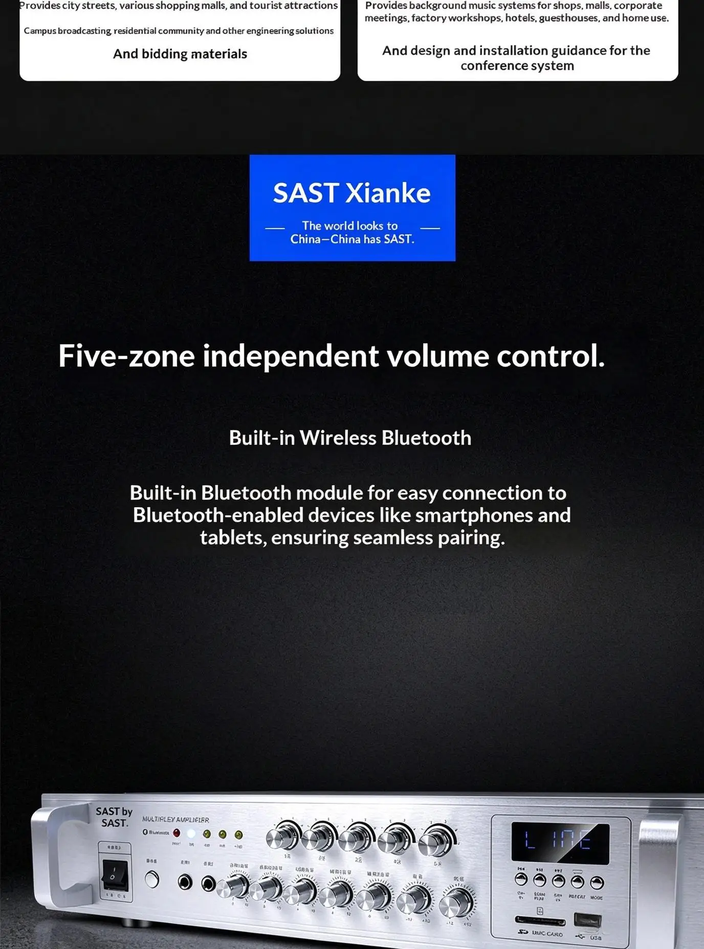 SA9019 Wireless Speaker Constant Voltage Power Amplifier Sound Audio Set Public Broadcast Background Power Amplifier Speaker