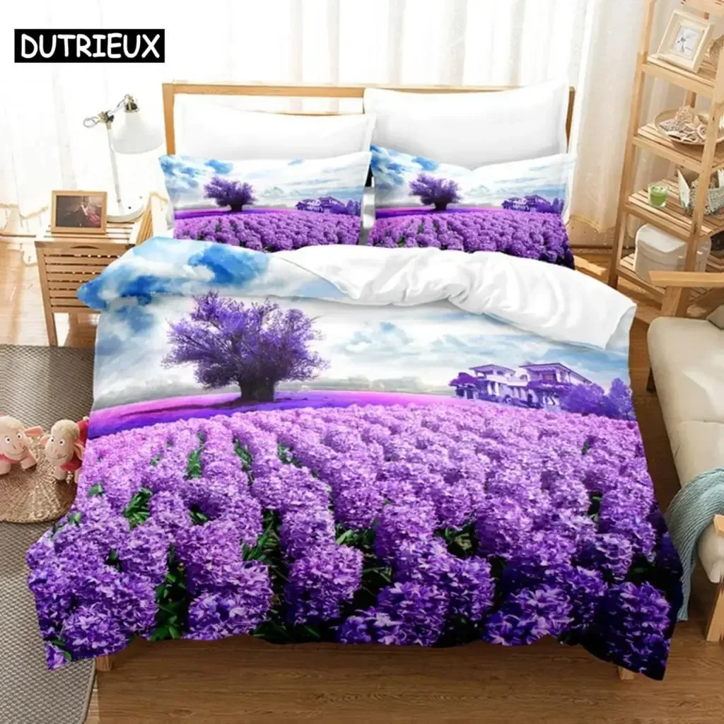 Purple Bedding Set Linens Duvet Cover Bed Quilt Pillow Case 3D Comforter Lavender Butterfly Double Full King Queen Twin Single