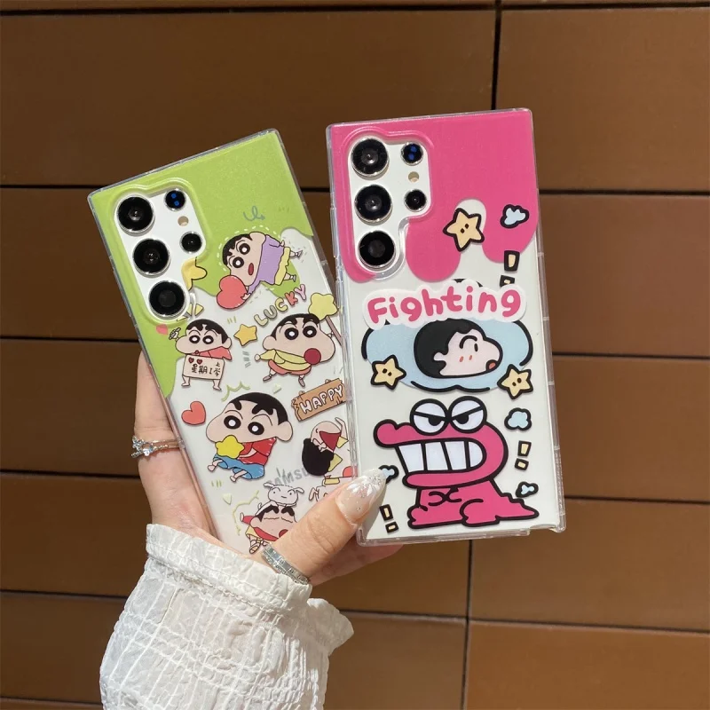 

Cute Cartoon Star dinosaur Crayon Shin-chan Holder Phone Case For Samsung S21S22 S22 S23 S24 S30 S25 Ultra Plus Note10 20 Cover