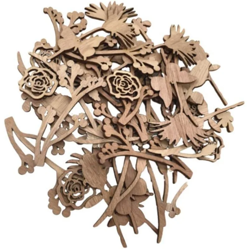 20 Stück Holzblumen zum Basteln, unlackierte Holzausschnitte, Holzformen, Scheiben für DIY-Hochzeit, Geburtstag, Partygeschenke, Mittelstücke