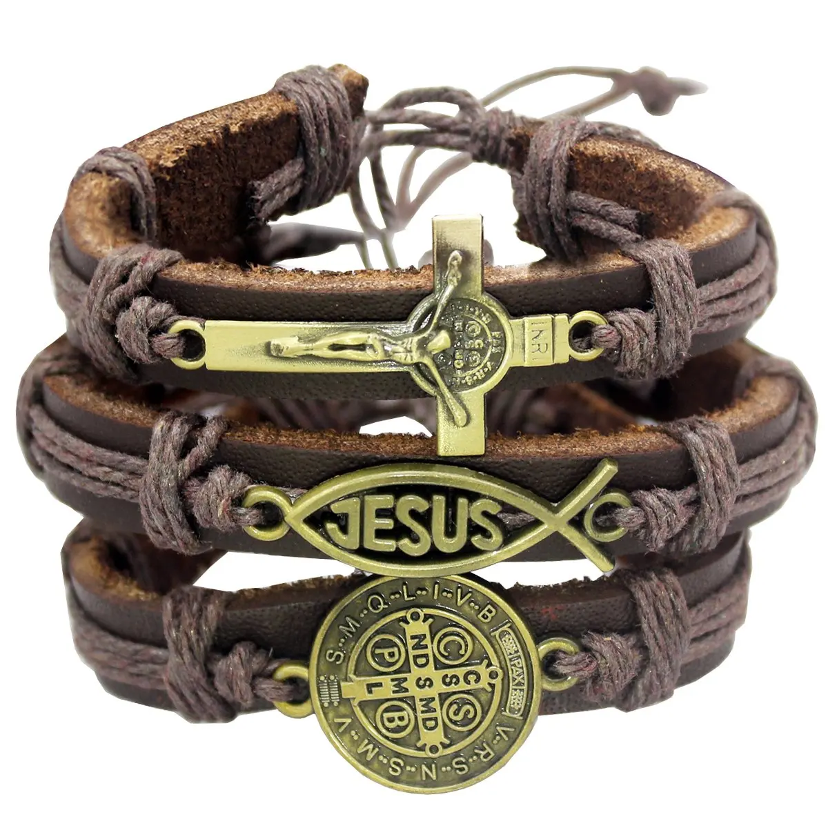 Jesus Faith Catholic Religious Cross Crucifix Bible Medal Leather Bracelets Fashion Women Men Charm Bangle Jewelry Adjustable