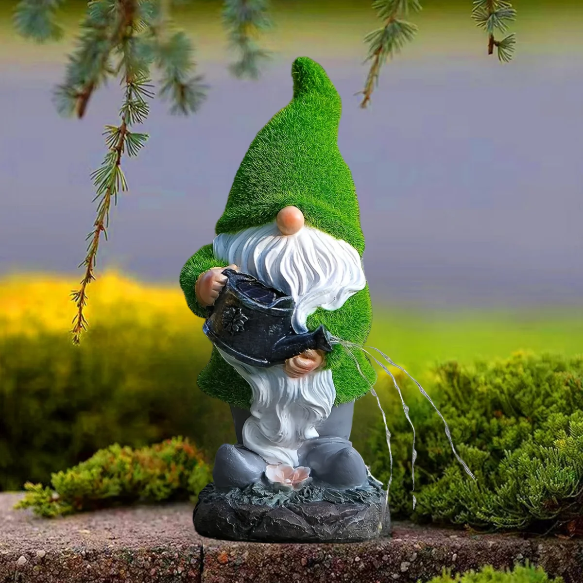 Outdoor garden solar creation light, outdoor gnome statue decoration, garden resin flocking gnome watering statue decoration