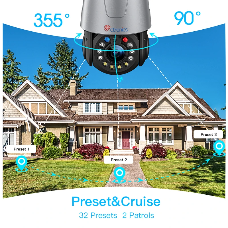 Ctronics 30X Optical Zoom 5MP PTZ Security Camera Outdoor Smart Tracking IP Camera WiFi Color Night Vision CCTV Human Detection
