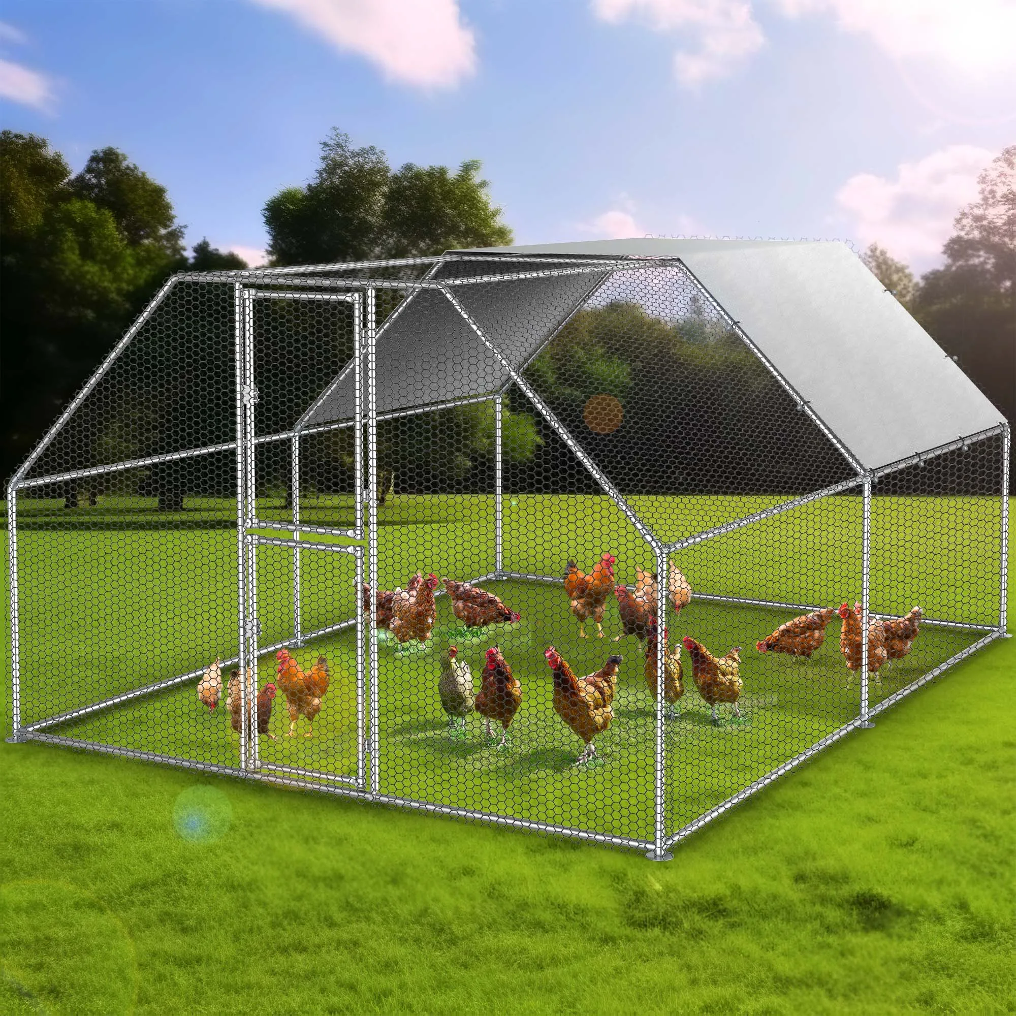 Outdoor Chicken Coop Mobile Home With Covered Playpen