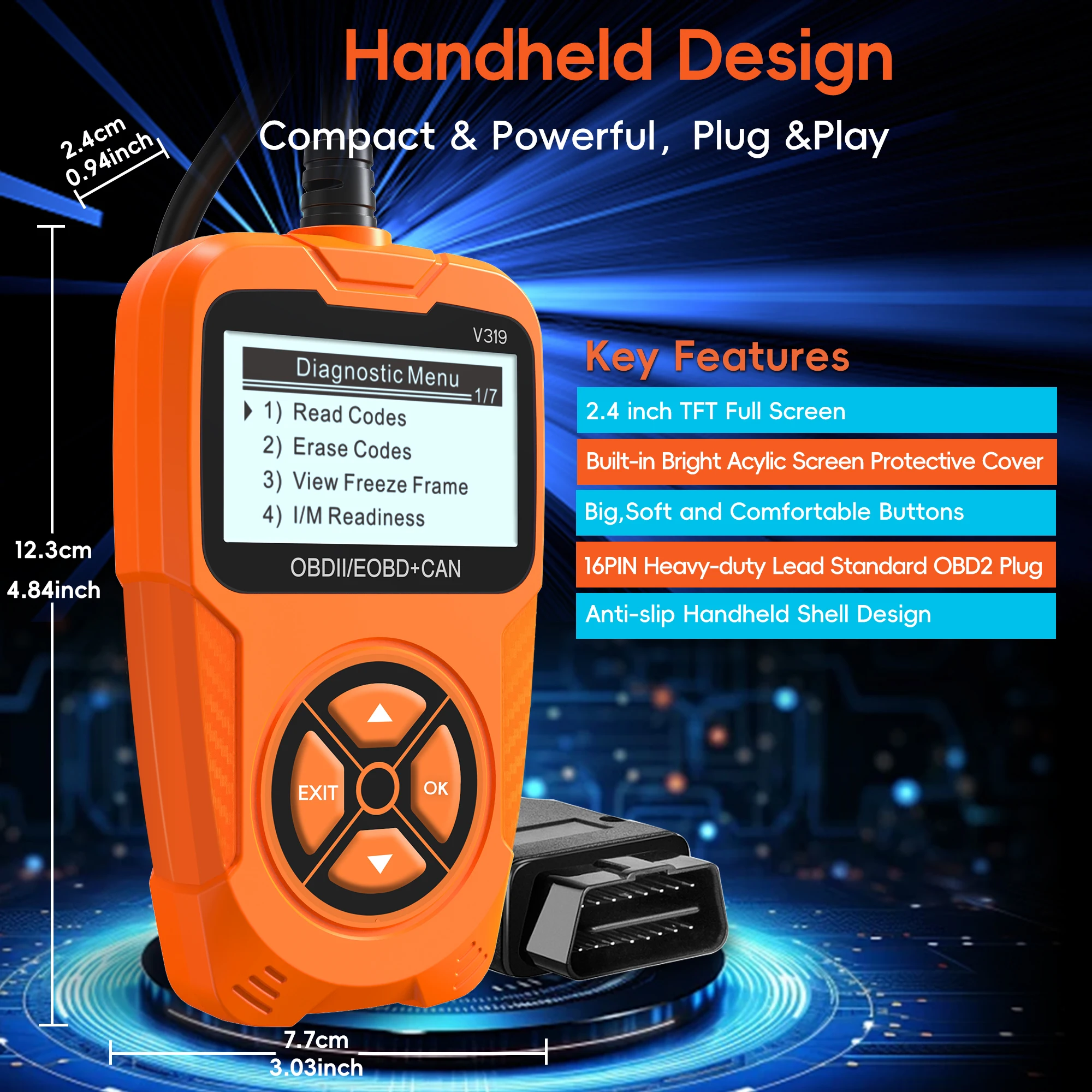 OBD2 Scanner Car Scan Check Engine Diagnostic Tool Fault Automotive CAN/OBDII/EOBD Code Reader for OBDII Protocol Cars