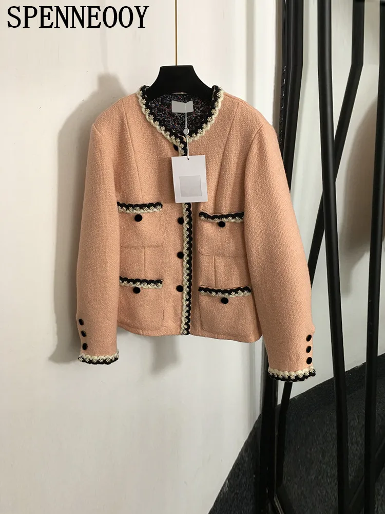 

SPENNEOOY Fashion Runway Autumn Champagne Casual Cardigan Women's O-Neck Button Multi Pocket Beading Loose Long Sleeve Sweaters