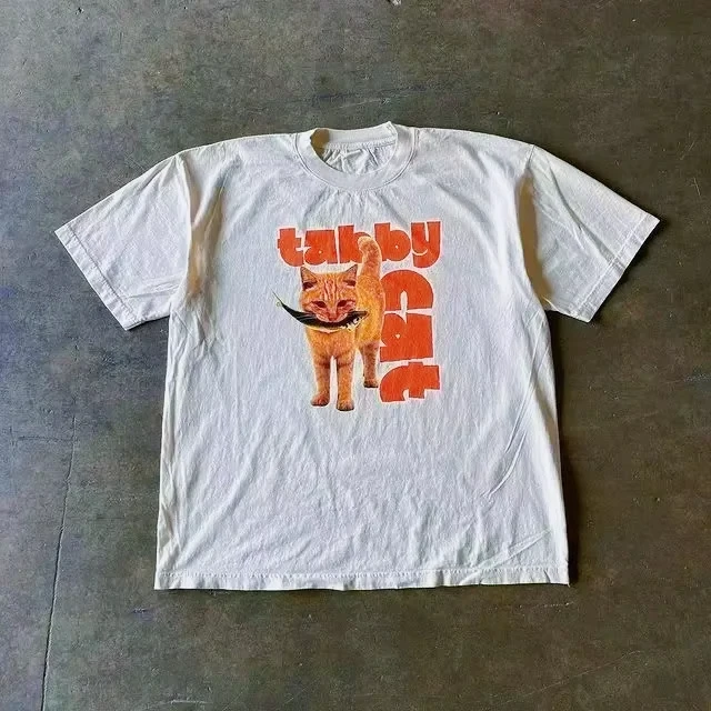 

Fashion Tee Men Women Cotton T-shirt Y2K Loose Street Letter Print Short Sleeve Casual T-shirt 2025 Summer Retro Harajuku Top