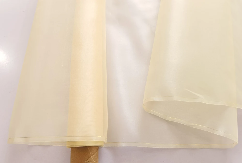 50cm*140cm Beige Gold Silk Organza Fabric Sheer Transparent Veil Yashmak Wedding Dress Silk Material