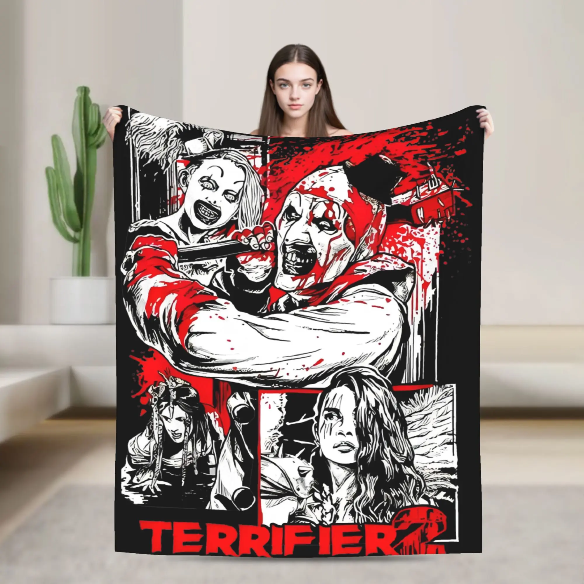 

Retro Terrifier Halloween Blankets Flannel Funny Warm Throw Blankets for Coverlet Autumn/Winter