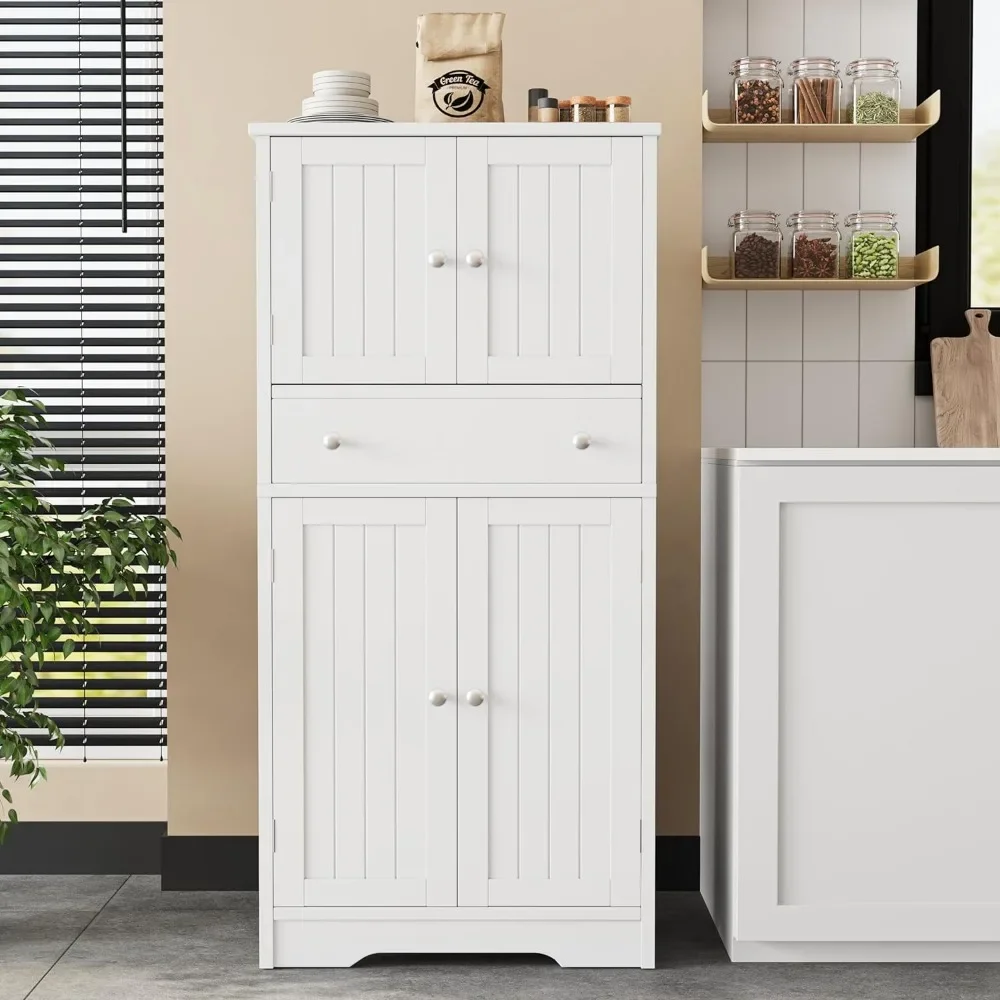 High Storage Cabinet, Bathroom Floor Storage Cabinet with Drawers, 23.6 Inches Long X 11.8 Inches Wide X 50.4 Inches High White