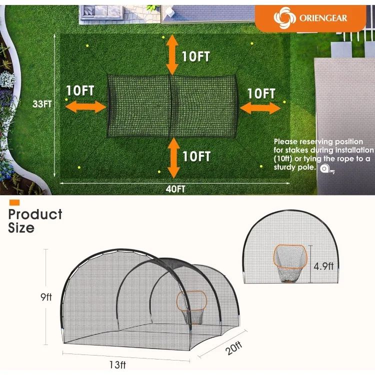 Gabbie da battuta 20 e 30 piedi per cortile, rete per attrezzature per l'allenamento di Baseball, reti da Baseball per Softball da Golf per battuta con telaio e