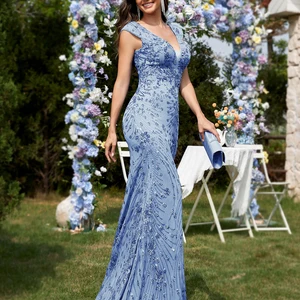 XUIBOL-vestido elegante de lantejoula com champanhe para mulheres, vestido longo sereia, decote em v profundo, baile e vestidos luxuosos, casamento e festa, 2021 6 principais vendas vestidos cerimonia convidada - №3