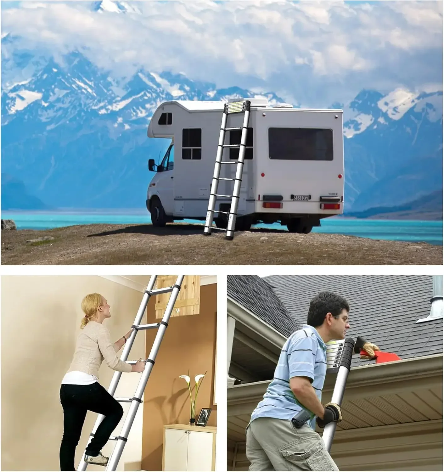 Ladder 20.3FT, Telescopic Extension Ladder, Aluminum Alloy Folding Ladder Portable Multi-Purpose for Indoor Outdoor Work, Heavy