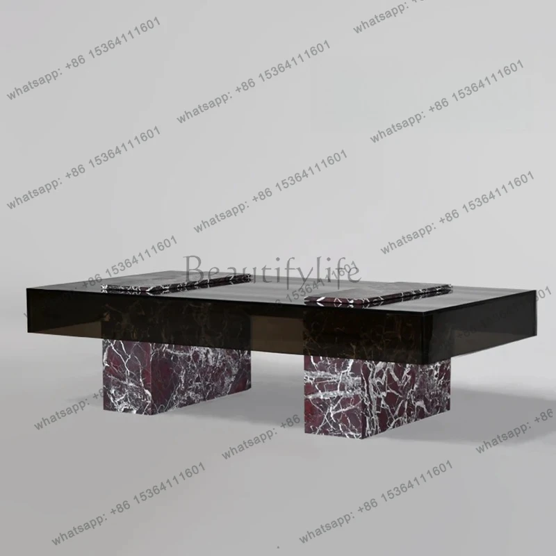 

Italian light luxury square small apartment designer modern minimalist marble tempered glass coffee table