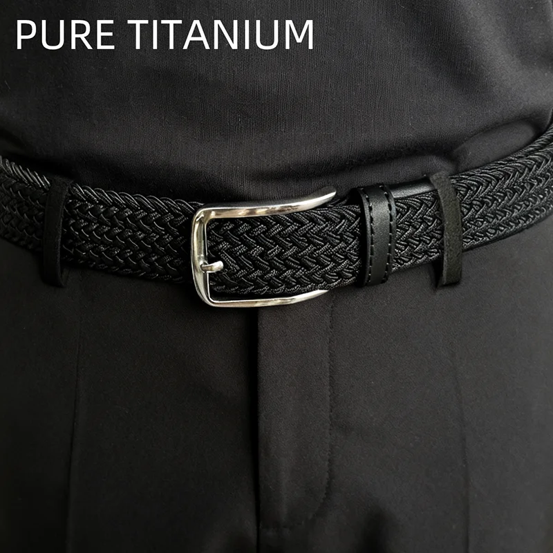 

Men's Belt 35mm Black Canvas Waistband, Rustproof Lightweight Titanium Pin Buckle Casual Work Pants Elastic Band for Men's