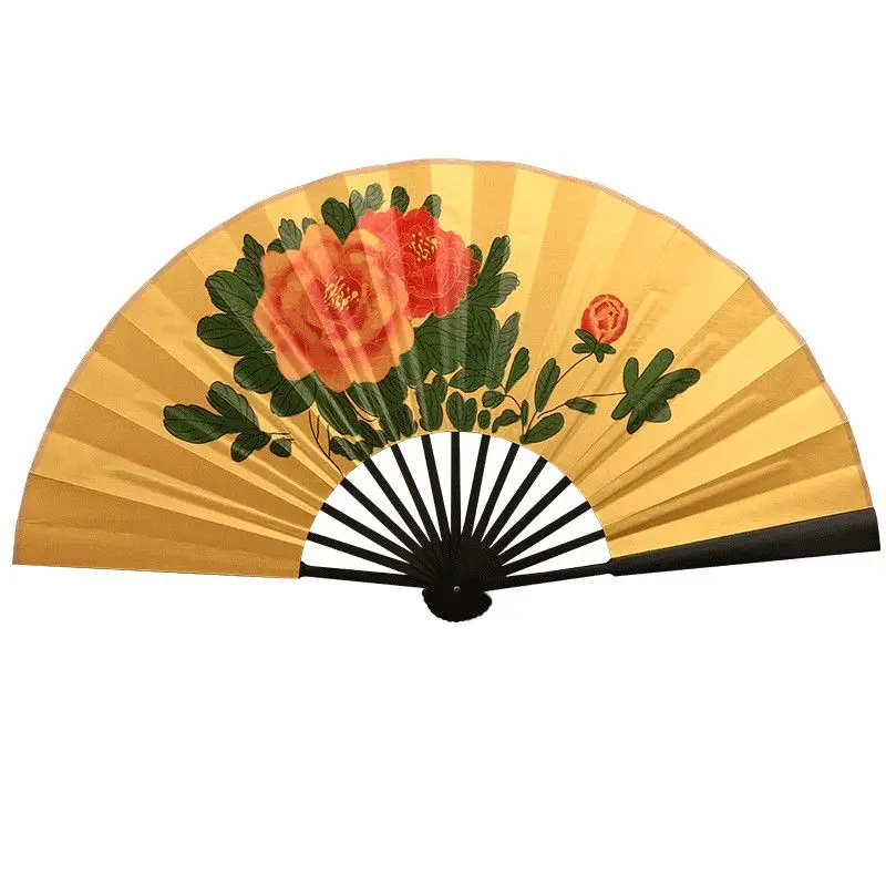 Peony Beijing Opera Fan Vintage Chinese Style Peking Opera Performance Dance Fan Xuan Paper Fan Two-Sided Folding Handheld Fan