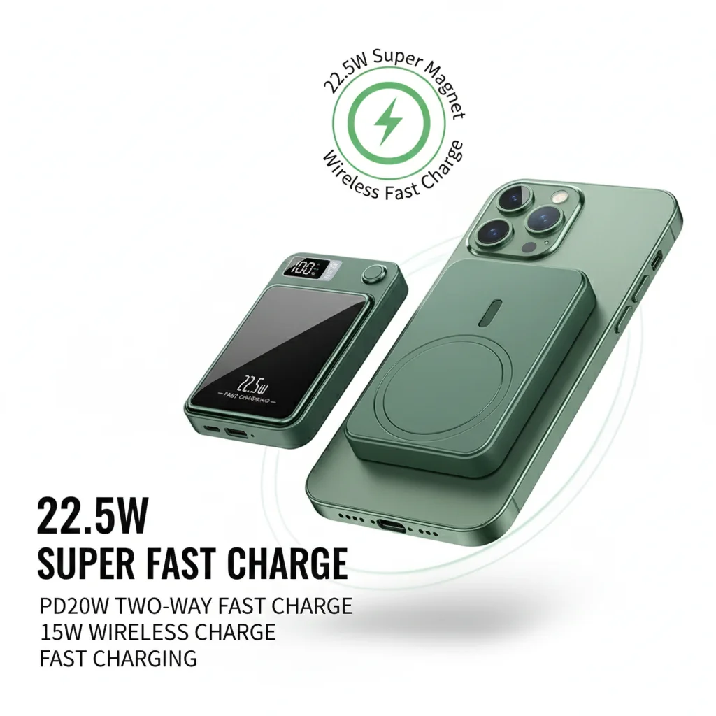 

30000mAh Magnetic Power Bank, 22.5W Super Fast Charging & PD 20W Two-Way Charge, Wireless External Battery for iPhone, Samsung