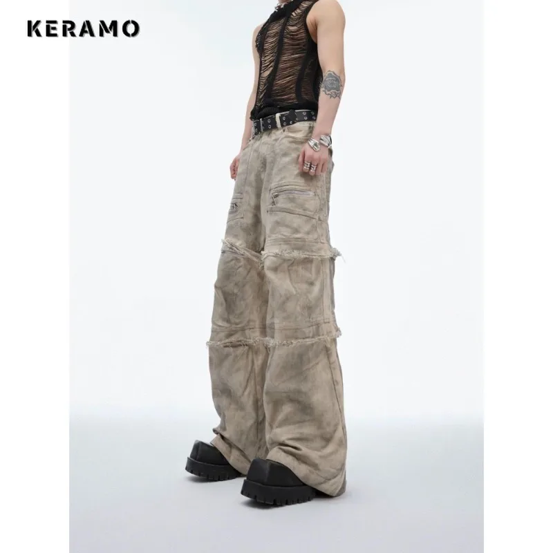 سراويل جينز نسائية غير رسمية بسحاب 2000s سراويل جينز أمريكية عتيقة بشراشيب انتقائية Y2K Harajuku جيوب للشارع من قماش الدنيم #5