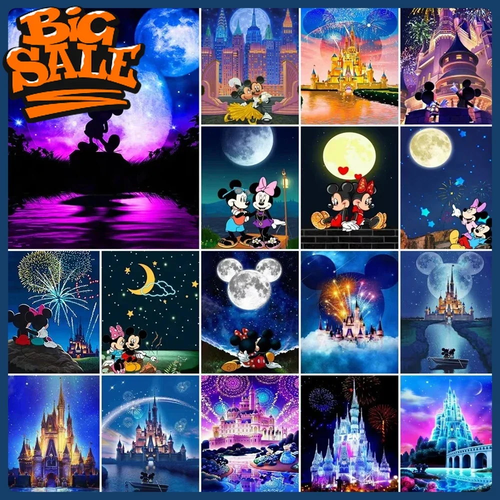 

Paint Number Adult Kit Cartoon Mickey Minnie Mouse Handmade Painting By Numbers Castle DIY Art Drawing Kid'S Room Decor without