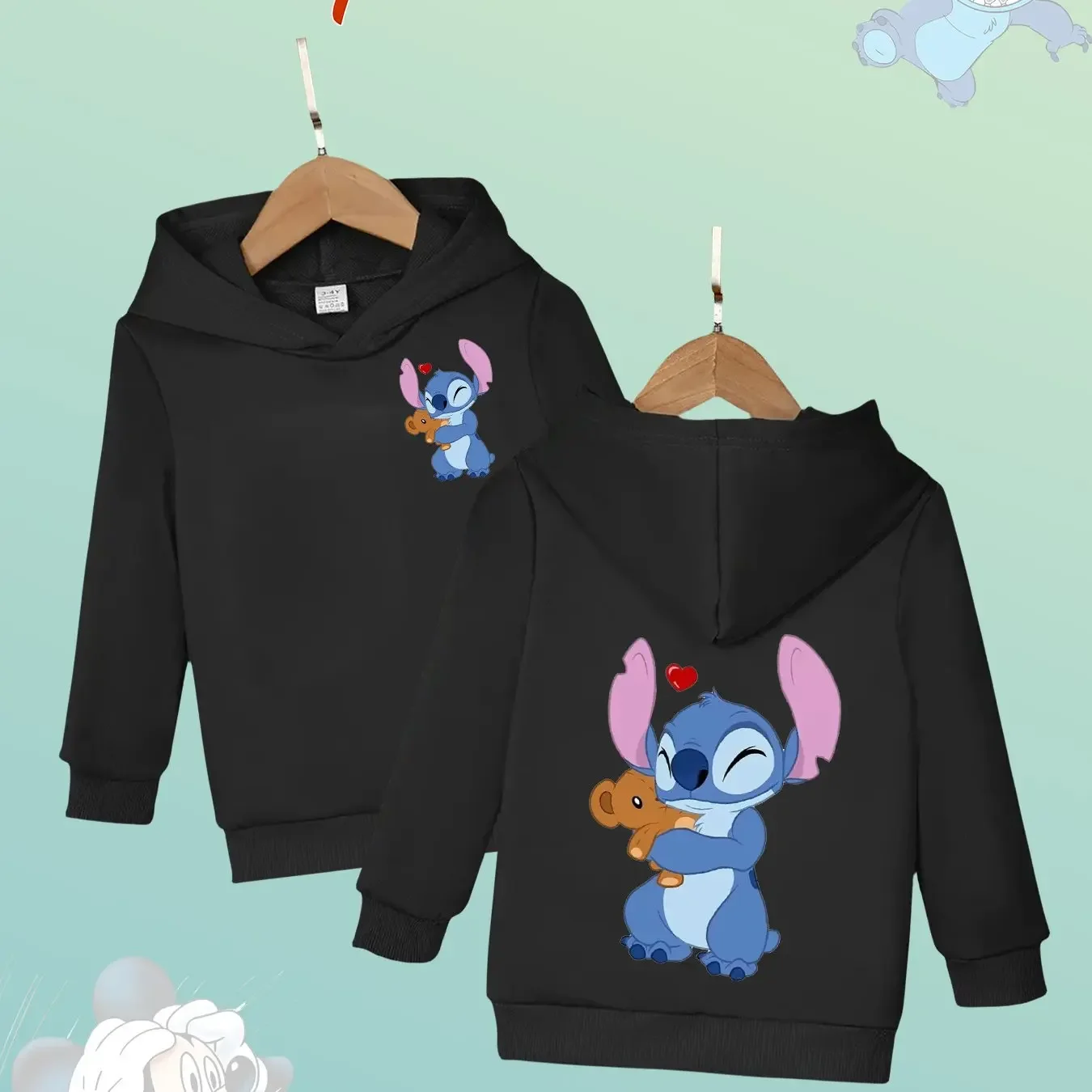 سويت شيرت بغطاء للرأس مريح وعصري للأطفال مطبوع عليه غرزة لطيفة من ديزني للخريف والشتاء للفتيات والفتيان في الهواء الطلق