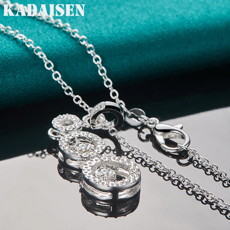 925 Sterling Silver Three Circles Zircon Pendant Necklace