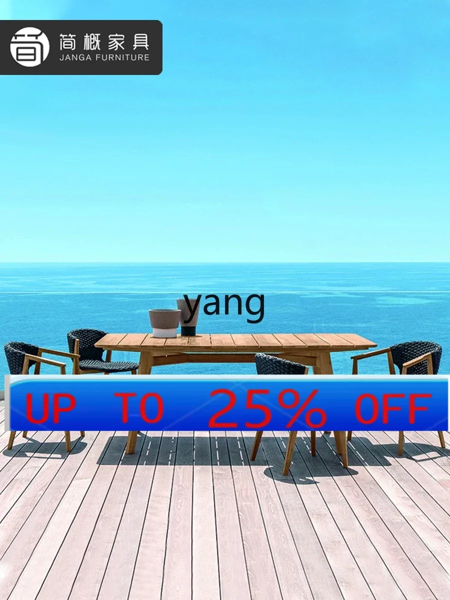 

lmm Courtyard Outdoor Table and Chairs Hotel Villa Teak Long Dining Table Balcony Rattan Chair Coffee Table