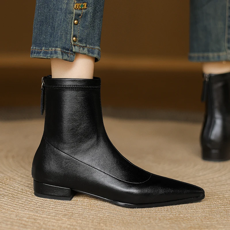 

2026 new autumn winter women ankle boots 22-24.5cm stretch microfiber pointed toe modern boots high heel back zip skinny boots