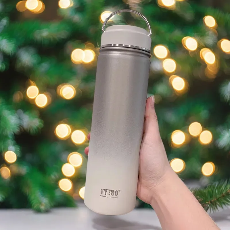 TYESO Simple Stainless Steel Thermos Gradient Color Men Women Sports Drinking Water Cup Outdoor Car Thermal Insulation Kettle